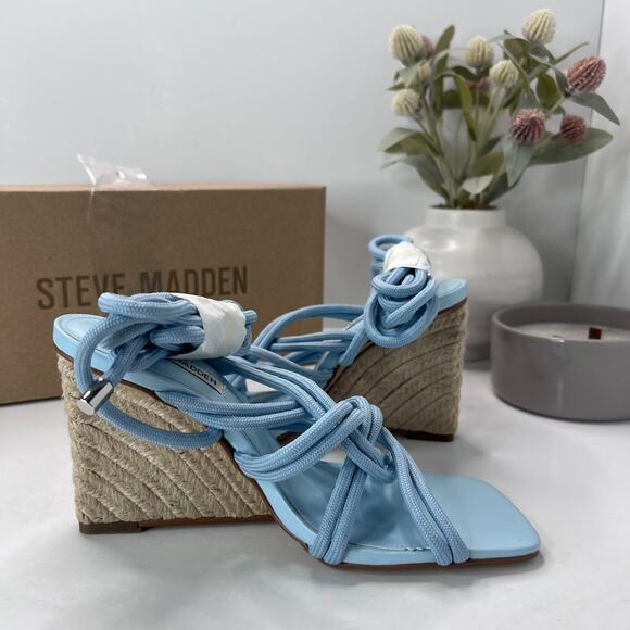 Steve Madden Idolized Strappy Ankle Tie Wedge Heel Blue Women 6.5M NWB - Picture 7 of 12